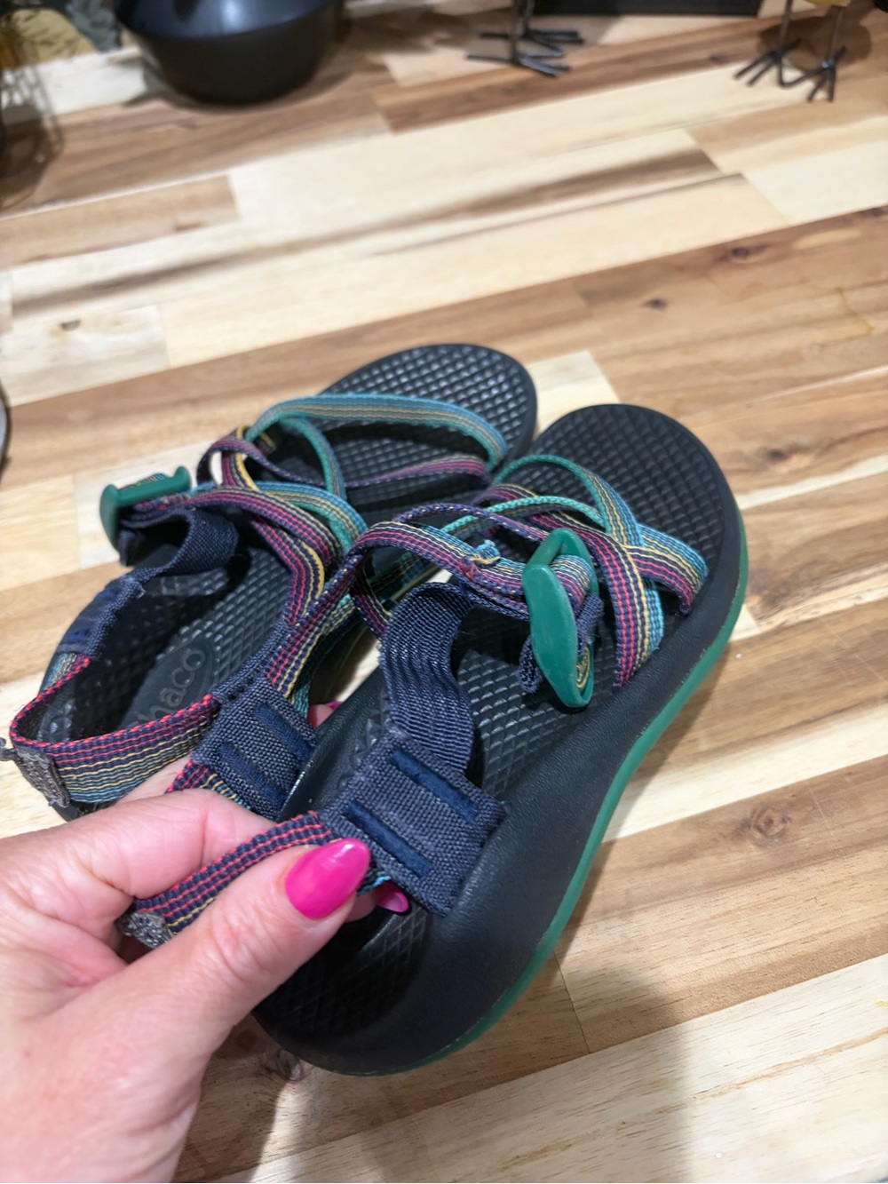 Chaco Kids Black Footbed Sandals with Multicolor Straps